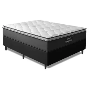 Cama Box Casal Colchão Molas Ensacadas Pillow Maximus 138x188x62cm Cinza / Preto Gazin