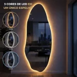 Espelho Lopazzi Corpo Inteiro Grande Organico LED 3 cores Industrial 150×60 Quarto Loja Sala