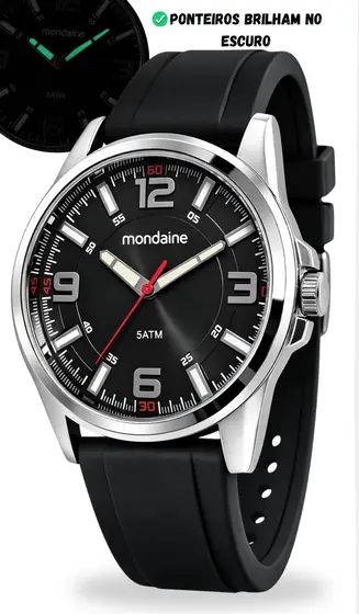 Relógio Mondaine Masculino Analógico De Pulso Preto Quartz Estilo Esportivo Casual Com Pulseira Silicone A prova Dágua Em 50 Metros Original