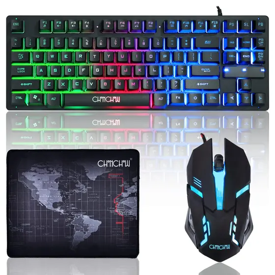 Teclado e Mouse para Games CHONCHOW – 87 Teclas TKL RGB