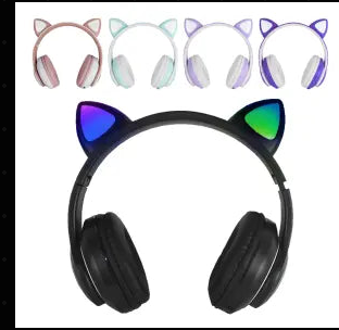 Fone de Ouvido Bluetooth LED Gatinho Cores Sortidas