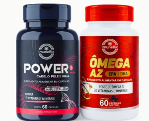 KIT Power Mulher – Cabelo Pele Unha Premium – 18 Vitaminas e Minerais + 1 Ômega 3 A-Z – 20 Vitaminas e Minerais