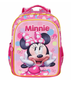 Kit Mochila Costas Tam 16 + Lancheira Térmica e Estojo Box Infantil da Minie Rosa Colorida