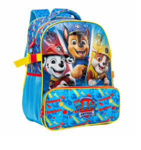 Kit Mochila de Costas Escolar Tam 14 c/ Capuz + Lancheira Térmica e Estojo Duplo da Patrulha Canina S2