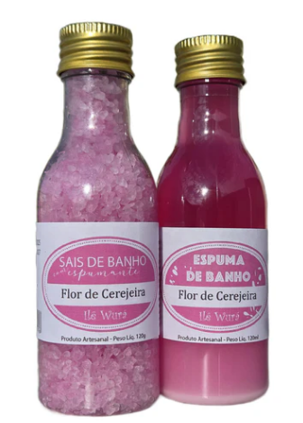Kit Sais E Espuma de Banho Lembrancinha Flor de cerejeira