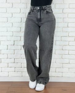 Calça Wide Leg Pantalona Jeans Feminina Cintura Alta Levanta Bumbum
