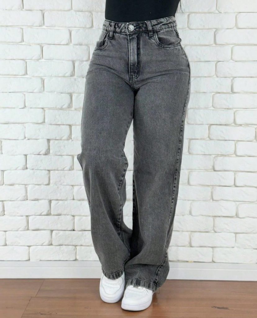 Calça Wide Leg Pantalona Jeans Feminina Cintura Alta Levanta Bumbum