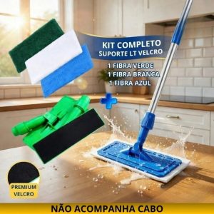 Kit Suporte Mop Lt Articulado + 3 Fibras Limpa