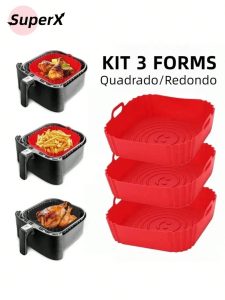 Kit 1/3 Formas de Silicone Quadrada/Redondo para Air Fryer e Forno Forma com Alça,Promoção!