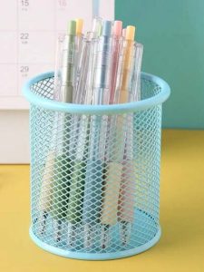 Organizador Porta Caneta Metal Candy Color Lápis Mesa De Escritório Porta Treco Decoração Papelaria