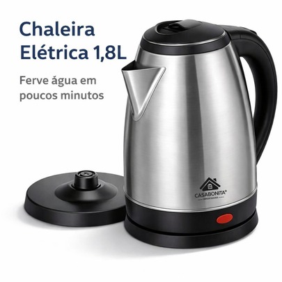 Chaleira Elétrica Inox 1,8L 110V com Desligamento Automático para Chá e Café