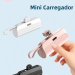 Carregador Mini Power Bank 5000mAh Bateria Auxiliar Sem Fio Carregador Portátil para iPhone e Tipo-C