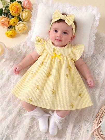 SHEIN Vestido Infantil Feminino Fofo com Estampa de Laço 