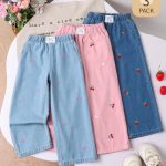 Genkimix Kids 3 Peças Conjunto de Calças Denim de Perna Larga