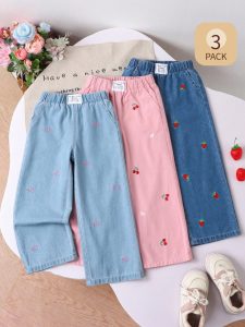 Genkimix Kids 3 Peças Conjunto de Calças Denim de Perna Larga