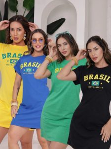Vestido Copa do Mundo Feminino Curto Verde Brasil Casual Torcedora