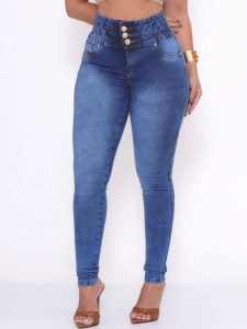 Calça Jeans Feminina Elástico No Cos Cintura Alta Com Lycra Empina Bumbum