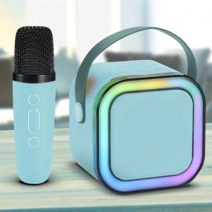 Mini Caixinha De Som Bluetooth Led Com Microfone Karaokê Infantil Speaker RGB