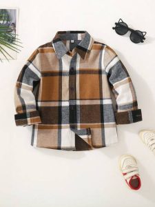 Camisa Casual de Manga Longa Xadrez para Meninos Pequenos