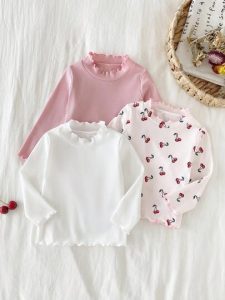 3 Peças Conjunto de Manga Longa com Babado