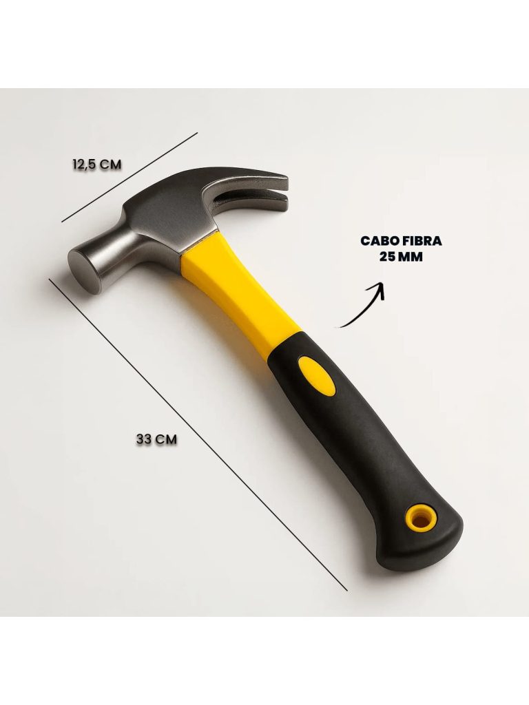 Martelo Aço Forjado Resistente com Cabo de Fibra 25mm Profissional para Carpinteiro e Obra