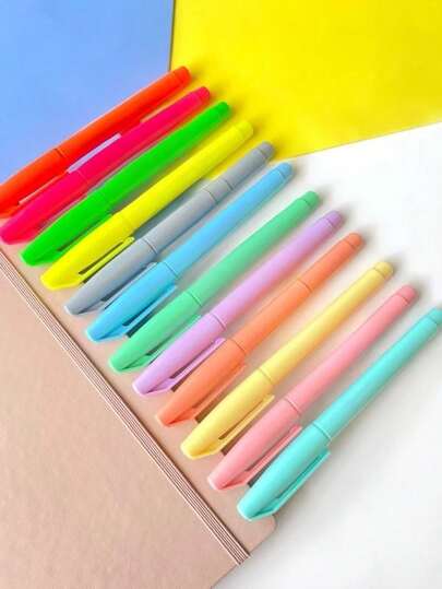 Kit 12 Marcadores Fluorescentes (6 Neon + 6 Pastel) Caneta Marca-Texto Fluorescente e Pastel Volta às Aulas