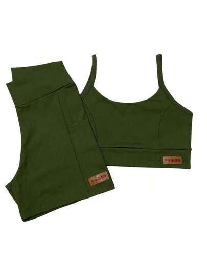 Conjunto Verão Fitness Shorts Com Bolso E Top De Alça