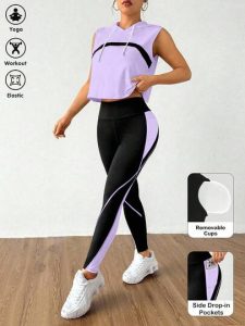Eassivo Conjunto Esportivo Feminino com Top Regata com Capuz e Calça de Ioga Ajustada