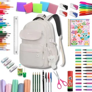 Kit Material Escolar Feminino Juvenil Ensino Médio Completo Cor da Mochila:Bege – oem
