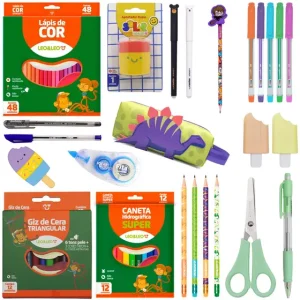 Kit Material Escolar Meninos Completo 94 Itens Lapis de cor Canetinha Borracha Apontador – Leo E Leo