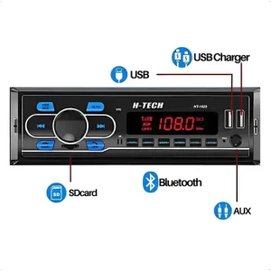 Rádio Automotivo Para Carro 1Din Bluetooth FM SD 2 USB Bluetooth com Controle Remoto e Entrada Auxiliar HTech HT1023 – H-Tech